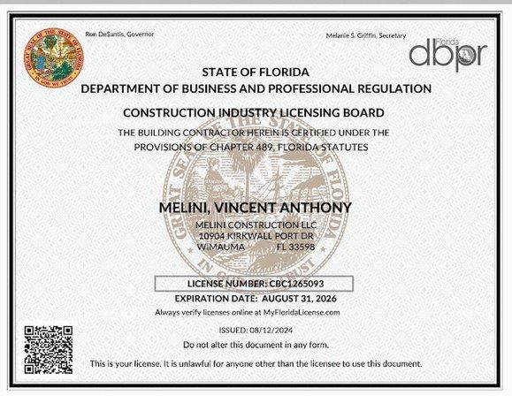 Melini Construction LLC CBC1265093