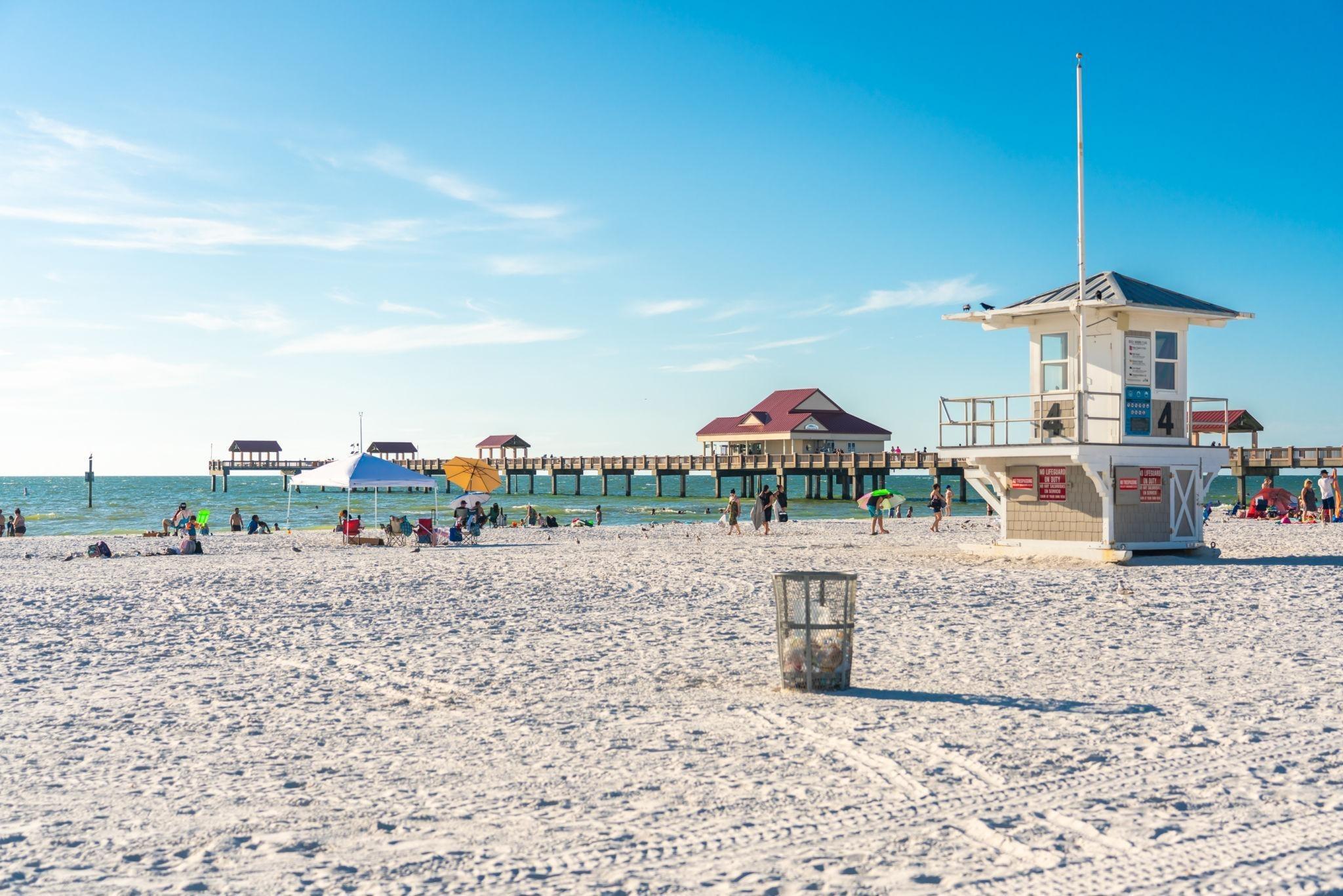 Clearwater beach with beautiful white sand in Florida USA